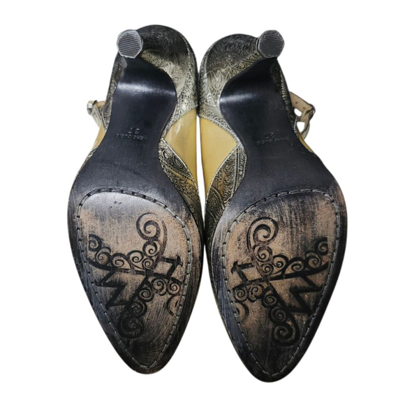 Modern Vintage Heels Size 37 / US 6.5 Gold & Silver Vtg Steampunk Style - Picture 5 of 6